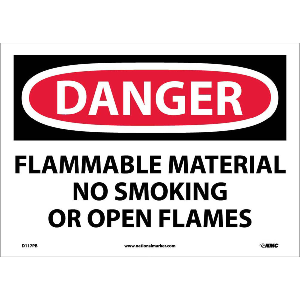 NM 10" X 14" White .0045" Pressure Sensitive Vinyl Smoking Control Sign "DANGER FLAMMABLE MATERIAL NO SMOKING OR OPEN FLAMES"-eSafety Supplies, Inc