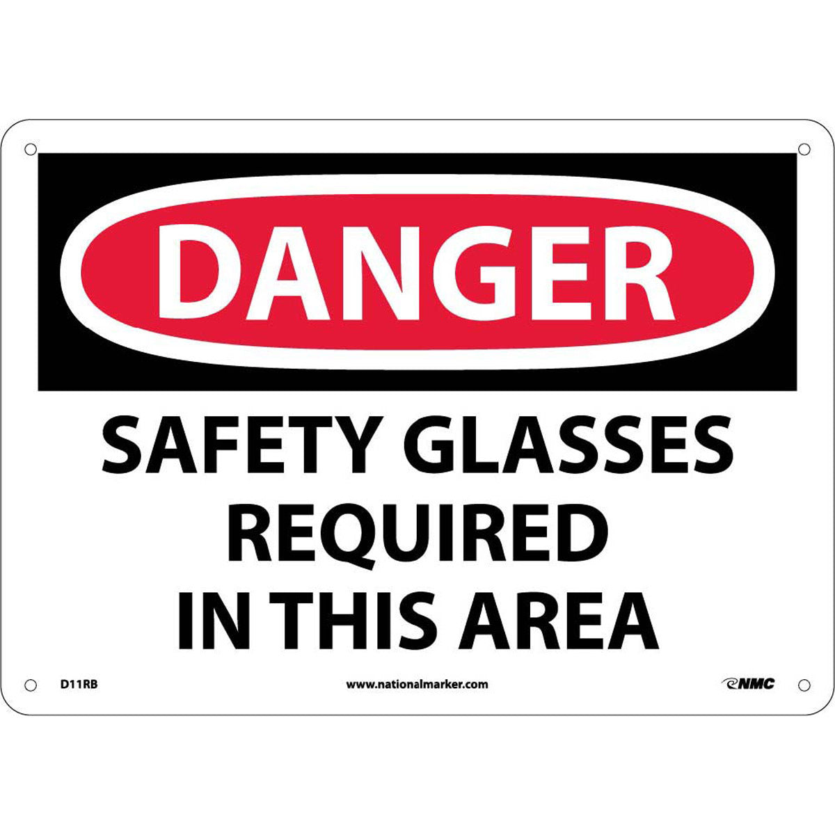NM 10" X 14" White .05" Rigid Plastic Personal Protective Equipment Sign "DANGER SAFETY GLASSES REQUIRED IN THIS AREA"-eSafety Supplies, Inc