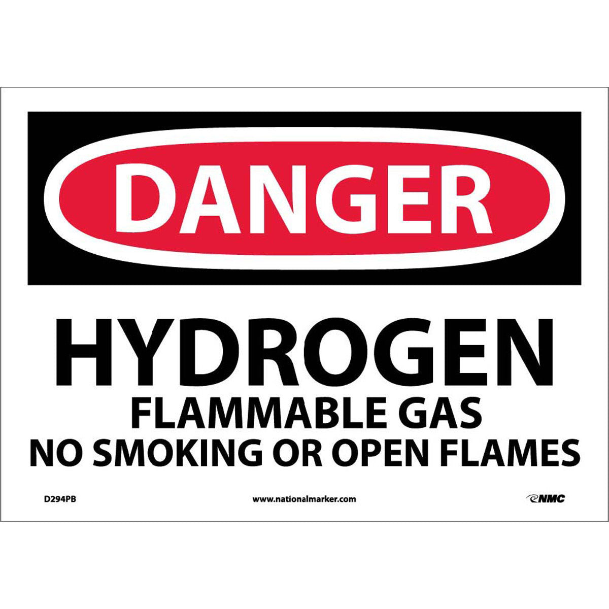 NM 10" X 14" White .0045" Pressure Sensitive Vinyl Chemicals And Hazardous Material Sign "DANGER HYDROGEN FLAMMABLE GAS NO SMOKING OR OPEN FLAMES"-eSafety Supplies, Inc