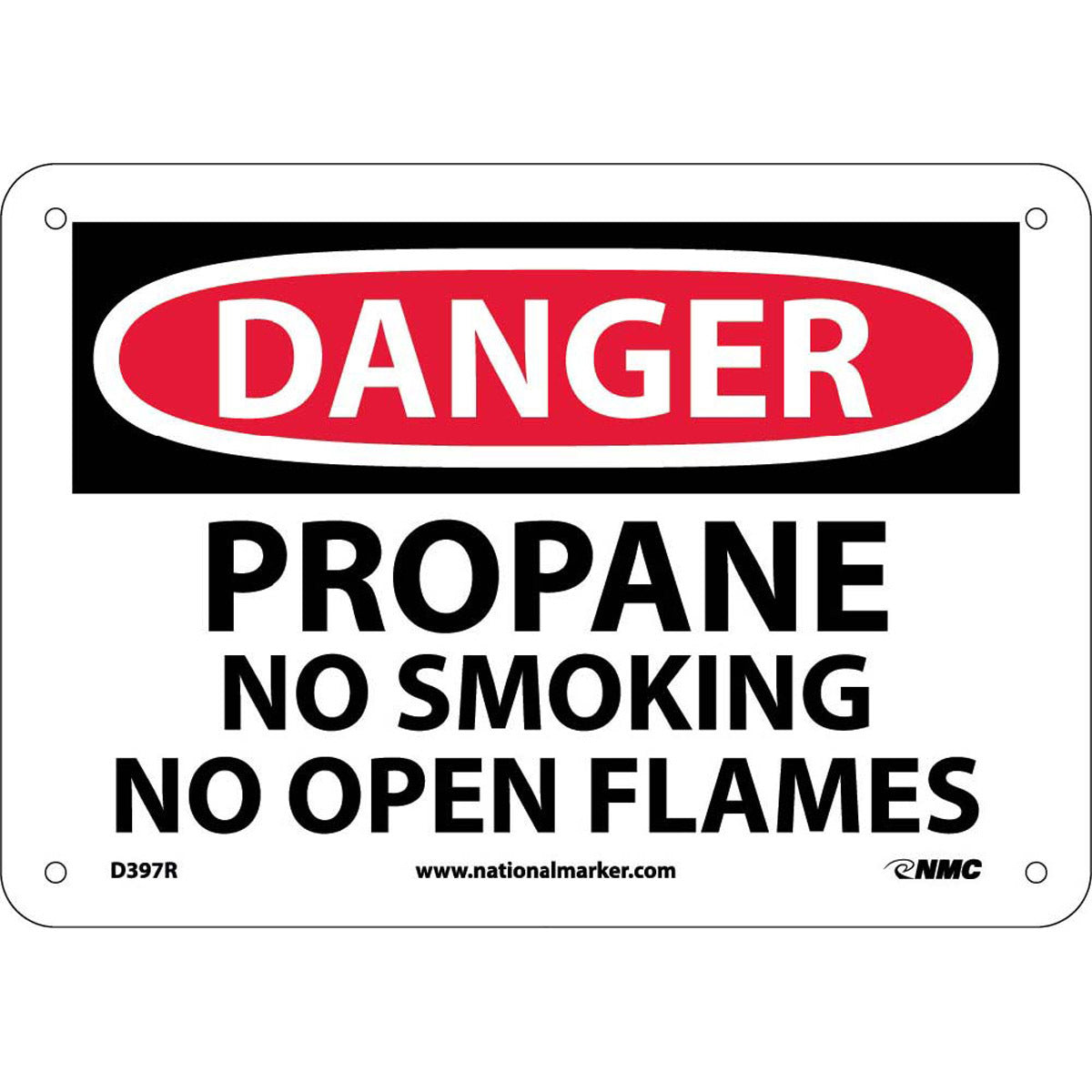 NM 7" X 10" White .05" Rigid Plastic Smoking Control Sign "DANGER PROPANE NO SMOKING NO OPEN FLAME"-eSafety Supplies, Inc