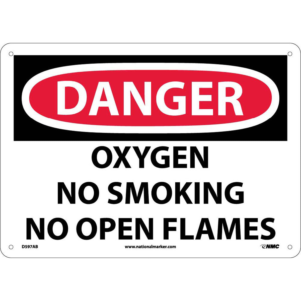 NM 10" X 14" White .04" Aluminum Smoking Control Sign "DANGER OXYGEN NO SMOKING NO OPEN FLAMES"-eSafety Supplies, Inc