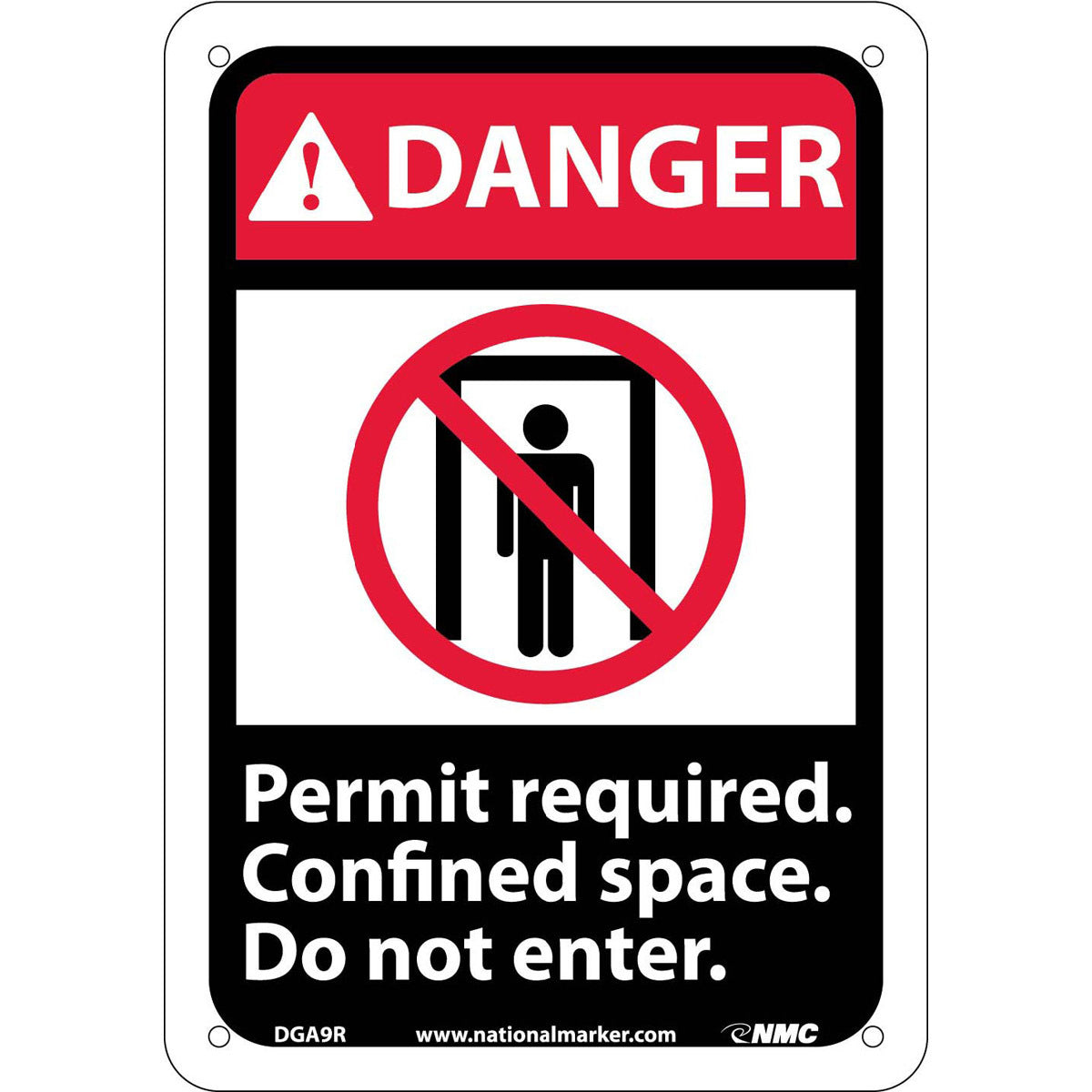 NM 10" X 7" White .05" Rigid Plastic Danger Confined Space Sign "DANGER Permit required confined space do not enter."-eSafety Supplies, Inc