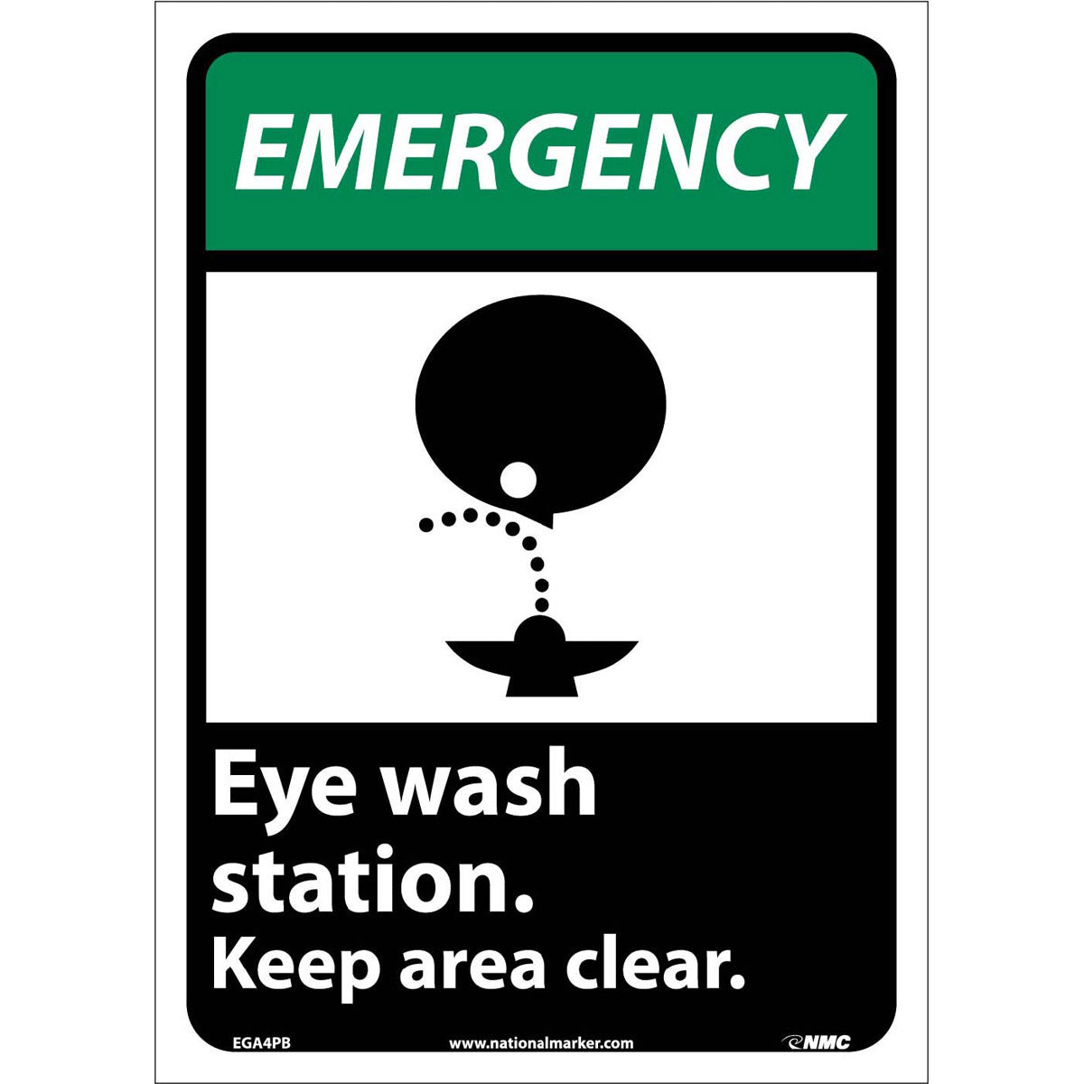NM 14" X 10" White .0045" Pressure Sensitive Vinyl Eye Wash Sign "Eye wash station. Keep area clear."-eSafety Supplies, Inc