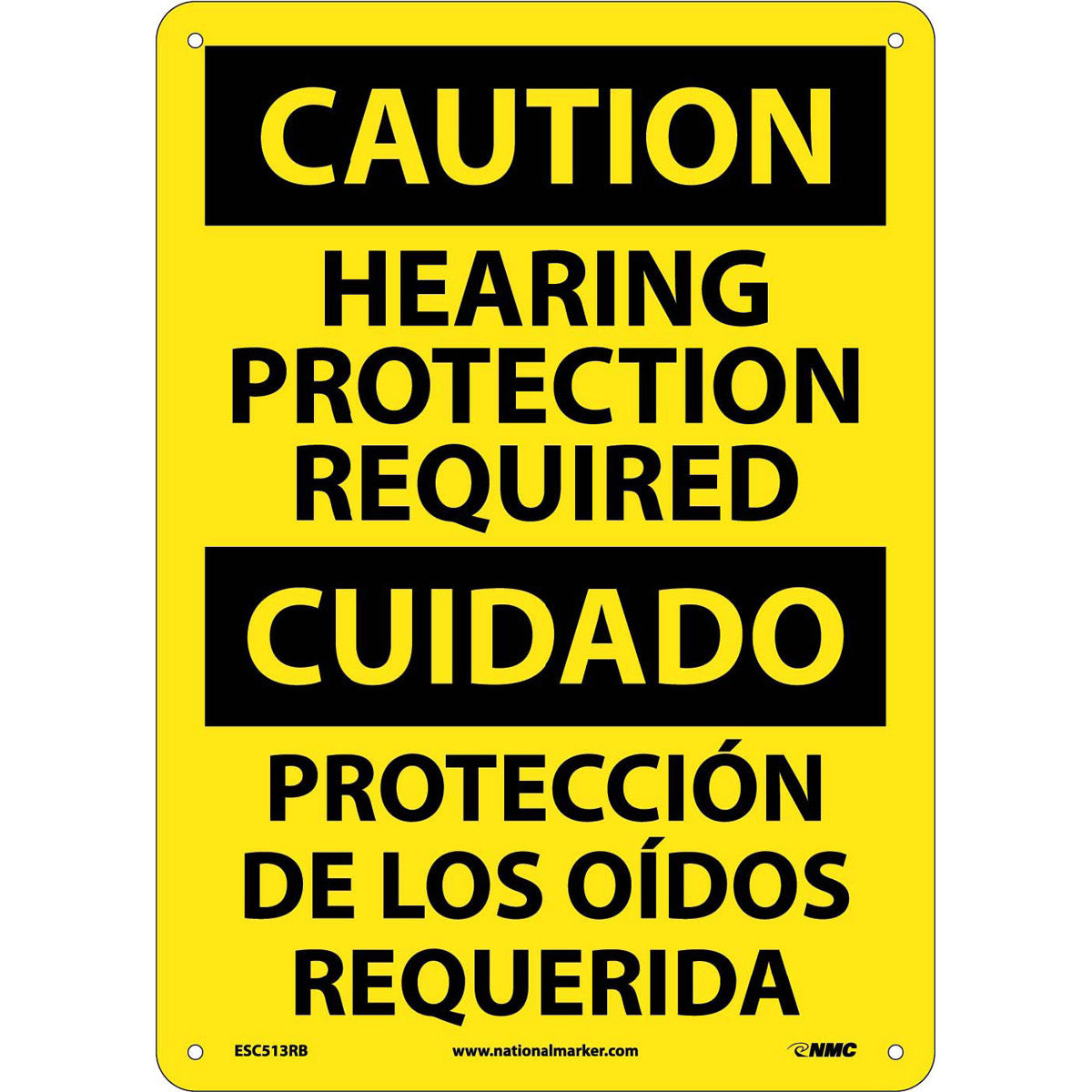 NM 14" X 10" Yellow .05" Rigid Plastic Spanish/English Bilingual Sign "HEARING PROTECTION REQUIRED PROTECCIÓN DE LOS OÍDOS REQUERIDA"-eSafety Supplies, Inc