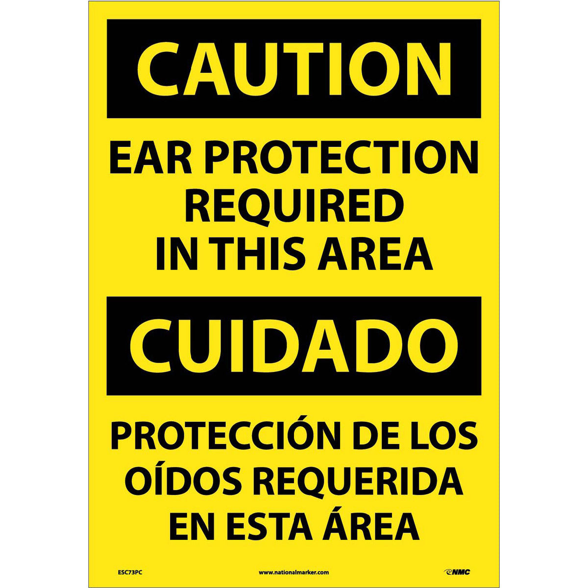 NM 20" X 14" Yellow .0045" Pressure Sensitive Vinyl Spanish/English Bilingual Sign "EAR PROTECTION REQUIRED IN THIS AREA PROTECCIÓN DE LOS OÍDOS REQUERIDA EN ESTA AREA"-eSafety Supplies, Inc