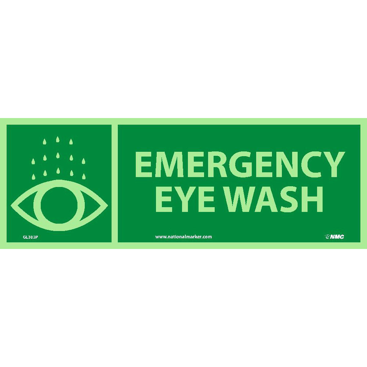 NM 5" X 14" Phosphorescent .0045" Polyester Eye Wash Sign "EMERGENCY EYE WASH"-eSafety Supplies, Inc