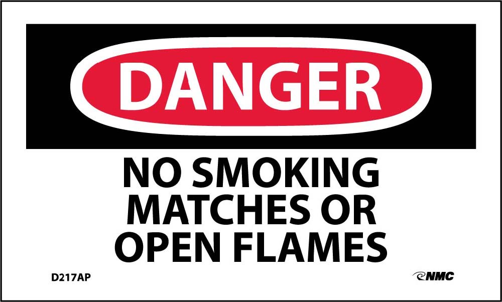 Danger No Smoking Matches Or Open Flames Label - 5 Pack-eSafety Supplies, Inc
