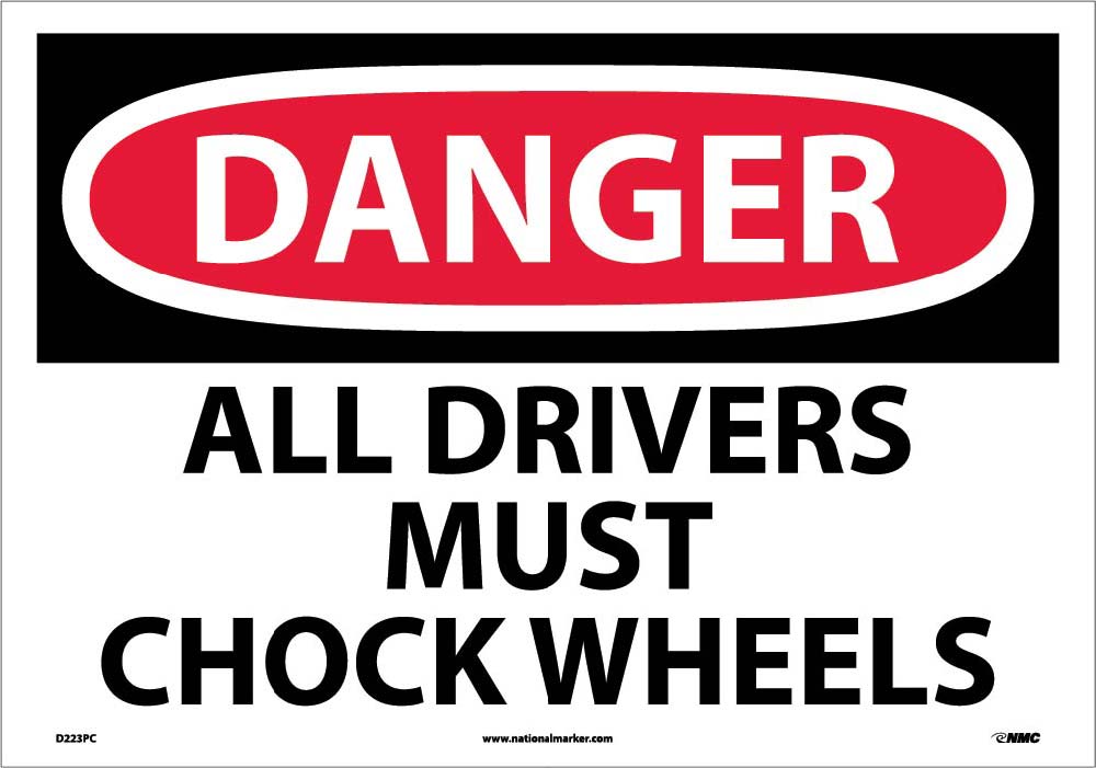 Large Format Danger All Drivers Must Chock Wheels Sign-eSafety Supplies, Inc