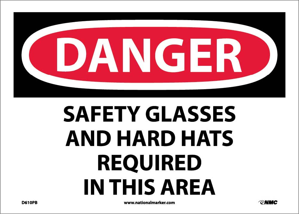 Danger Safety Glasses And Hard Hats Required Sign-eSafety Supplies, Inc