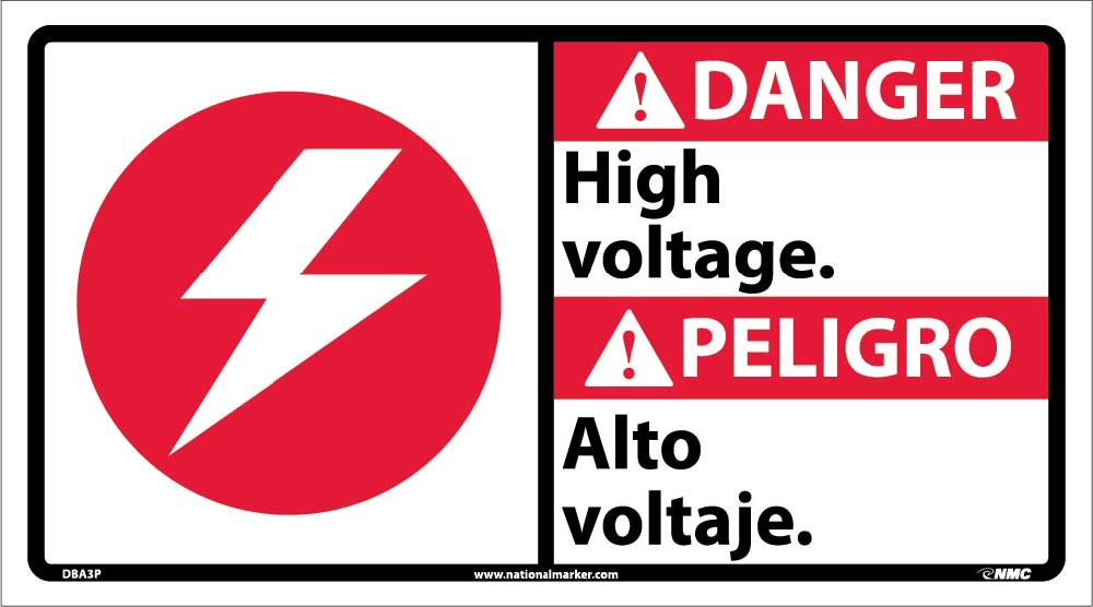 Danger High Voltage Sign - Bilingual-eSafety Supplies, Inc