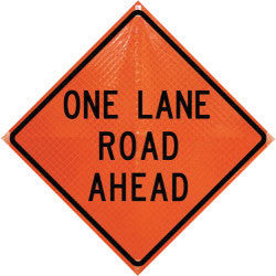 Dicke Safety Products 36" Black And Orange Polycarbonate Reflective Roll-Up Traffic Sign "One Lane Road Ahead"-eSafety Supplies, Inc