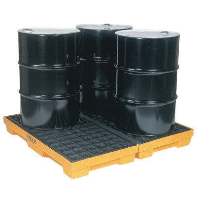 Eagle 51 1/2" X 51 1/2" X 6 1/2" Yellow HDPE 4-Drum Modular Spill Containment Platform With 30 Gallon Spill Capacity Without Drain-eSafety Supplies, Inc