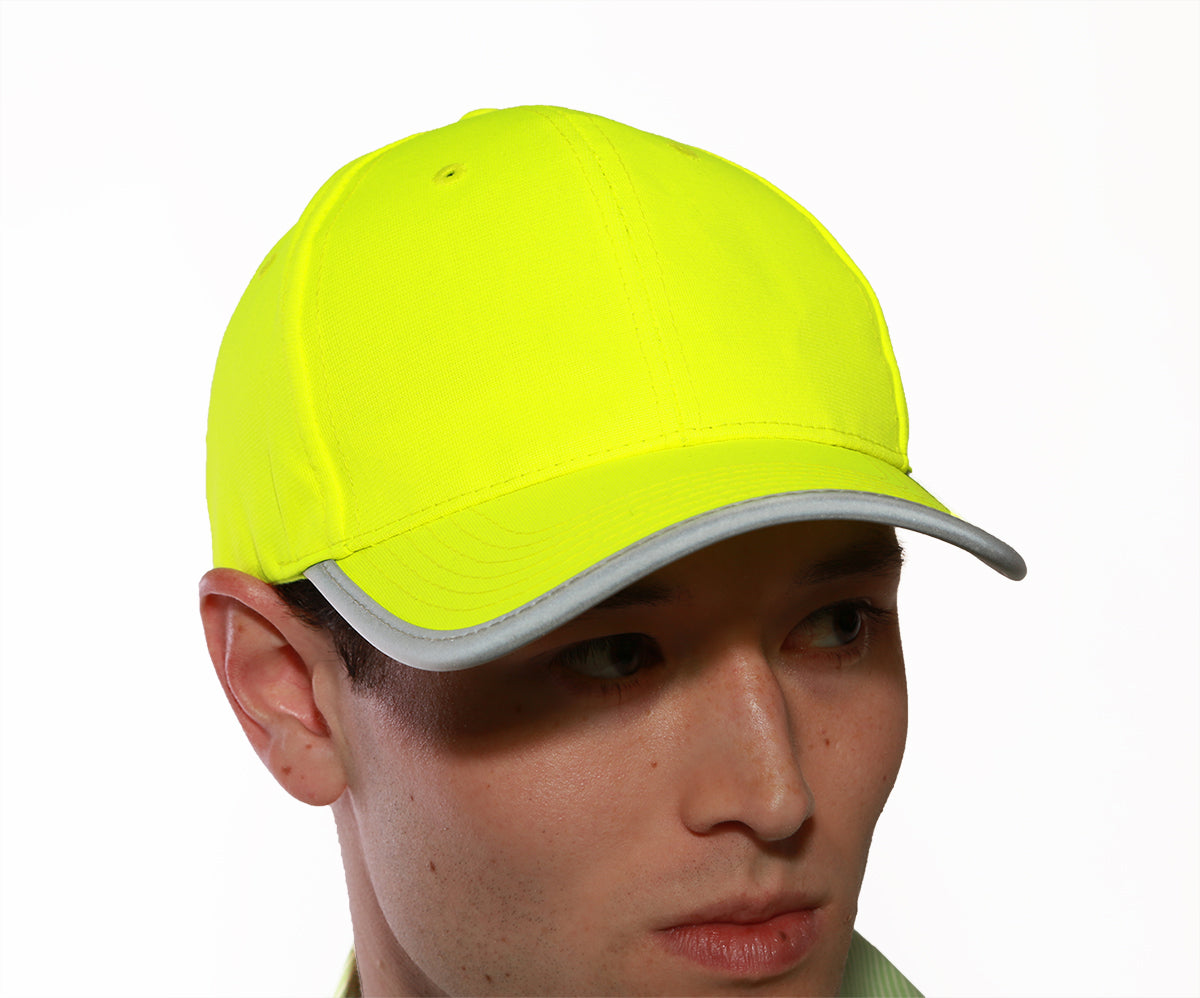 Enhanced Visibility Baseball Hat - Fluorescent Yellow-Green - Polyester - Silver Reflective Trim-eSafety Supplies, Inc