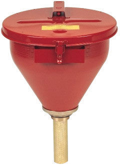 Justrite 2.6 Gallon Red Galvanized Steel Large Safety Drum Funnel With Self-Closing Cover And 6" Flame Arrester-eSafety Supplies, Inc