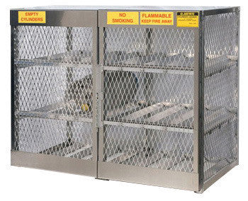 Justrite 60" X 65" X 32" Aluminum Horizontal 16 Cylinder Storage Locker With Manual Close Door And Shelves-eSafety Supplies, Inc