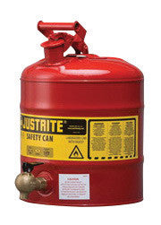 Justrite 5 Gallon Red Galvanized Steel Type I Laboratory Safety Shelf Can With Stainless Steel Flame Arrester And 08540 Bottom Faucet-eSafety Supplies, Inc