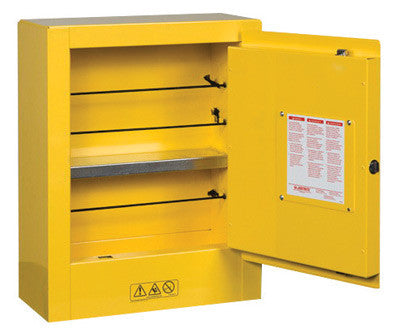 Justrite 1 Gallon Yellow Sure-Grip EX 18 Gauge Cold Rolled Steel Countertop Mini Safety Cabinet With Manual Close Door And Shelf-eSafety Supplies, Inc