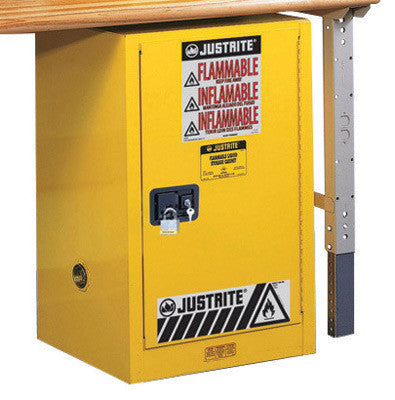 Justrite 12 Gallon Yellow Sure-Grip EX 18 Gauge Cold Rolled Steel Compact Safety Cabinet With Self-Closing Door And Shelf-eSafety Supplies, Inc