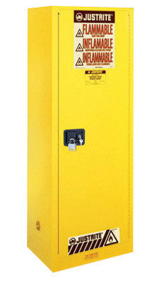 Justrite 22 Gallon Yellow Sure-Grip EX 18 Gauge Cold Rolled Steel Slimline Safety Cabinet With Self-Closing Door And Shelves-eSafety Supplies, Inc