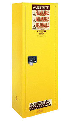 Justrite 22 Gallon Yellow Sure-Grip EX 18 Gauge Cold Rolled Steel Slimline Safety Cabinet With Manual Close Door And Shelves-eSafety Supplies, Inc