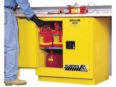 Justrite 22 Gallon Yellow Sure-Grip EX 18 Gauge Cold Rolled Steel Undercounter Safety Cabinet With Manual Close Doors And Shelf-eSafety Supplies, Inc