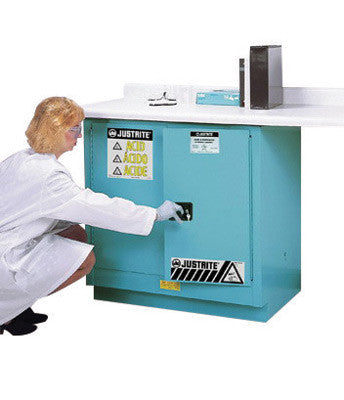 Justrite 22 Gallon Blue Sure-Grip EX 18 Gauge Cold Rolled Steel Undercounter Safety Cabinet With Manual Close Doors And Shelf-eSafety Supplies, Inc