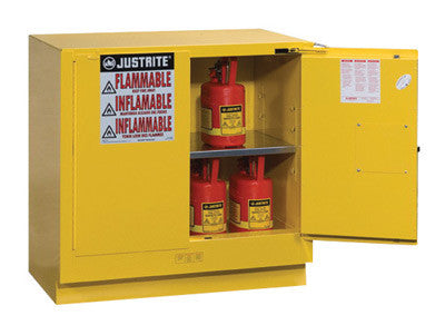 Justrite 22 Gallon Yellow Sure-Grip EX 18 Gauge Cold Rolled Steel Undercounter Safety Cabinet With Self-Closing Doors And Shelf-eSafety Supplies, Inc