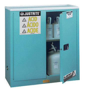 Justrite 30 Gallon Blue Sure-Grip EX 18 Gauge Cold Rolled Steel Undercounter Safety Cabinet With Manual Close Doors And Adjustable Shelf-eSafety Supplies, Inc