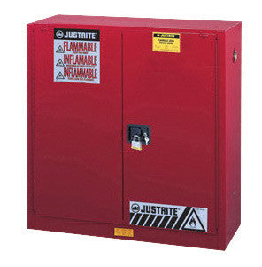 Justrite 40 Gallon Red Sure-Grip EX 18 Gauge Cold Rolled Steel Safety Cabinet With Self-Closing Doors And Shelves-eSafety Supplies, Inc