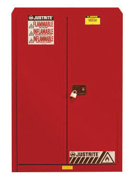 Justrite 60 Gallon Red Sure-Grip EX 18 Gauge Cold Rolled Steel Safety Cabinet With Self-Closing Doors And Shelves-eSafety Supplies, Inc