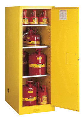 Justrite 55 Gallon Yellow Sure-Grip EX 18 Gauge Cold Rolled Steel Deep Slimline Safety Cabinet With Manual Close Door And Shelves-eSafety Supplies, Inc