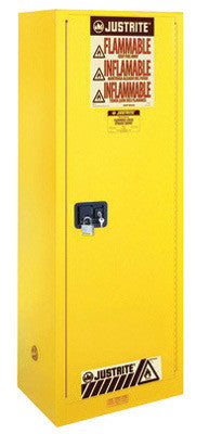 Justrite 55 Gallon Yellow Sure-Grip EX 18 Gauge Cold Rolled Steel Deep Slimline Safety Cabinet With Self-Closing Door And Shelves-eSafety Supplies, Inc
