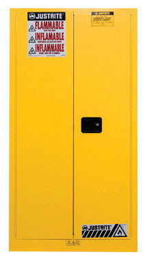 Justrite 55 Gallon Yellow Sure-Grip EX 18 Gauge Cold Rolled Steel Vertical Drum Safety Cabinet With Self-Closing Doors, Shelf And Drum Support-eSafety Supplies, Inc