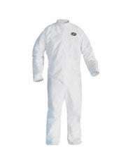 Kimberly-Clark Professional* Large White KLEENGUARD* A30 MICROFORCE* SMS Fabric Disposable Breathable Splash And Particle Protection Coveralls With Storm Flap Over Front Zipper Closure, iFLEX Stretch Panels, Elastic Across the-eSafety Supplies, Inc