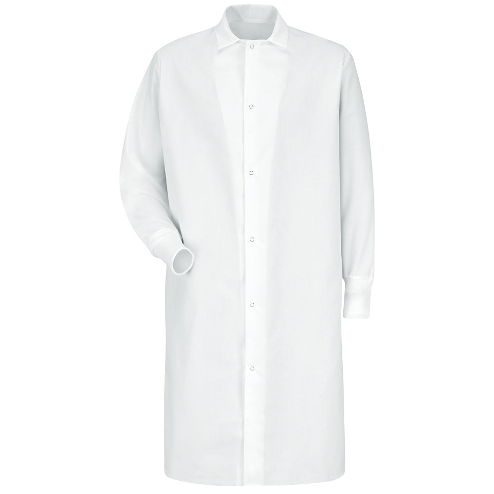 Red Kap Gripper-Front Spun Polyester Pocketless Butcher Coat with Knit Cuffs KS60 - White-eSafety Supplies, Inc