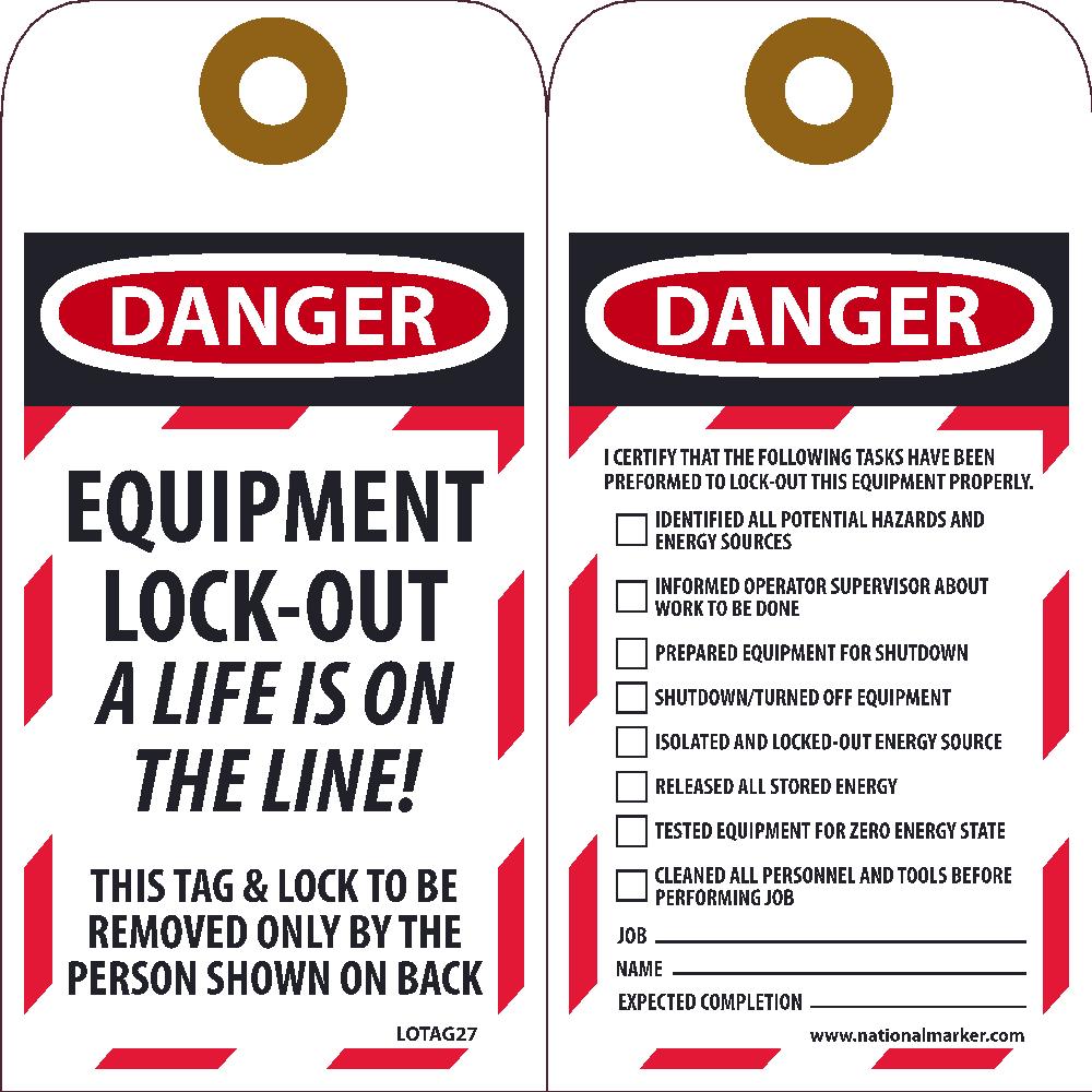 Danger Equipment Lock-Out A Life Is On The Line! Tag - 10 Pack-eSafety Supplies, Inc