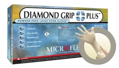 Microflex Small Natural 9 1/2" Diamond Grip Plus 5.1 mil Latex Ambidextrous Non-Sterile Medical Grade Powder-Free Disposable Gloves With Textured Finish And Standard Examination Beaded Cuff-eSafety Supplies, Inc