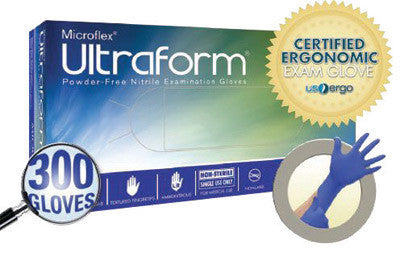 Microflex Medium Custom Blue 9.055" UltraForm 2 mil Latex-Free Nitrile Ambidextrous Non-Sterile Exam Grade Powder-Free Disposable Gloves With Textured Finger Tip Finish And Beaded Cuff-eSafety Supplies, Inc