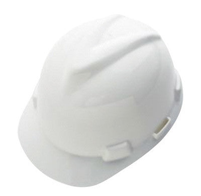 MSA White Class E Type I V-Gard GHDPE Slotted Style Hard Cap With 4-Point Fas-Trac Ratchet Suspension-eSafety Supplies, Inc
