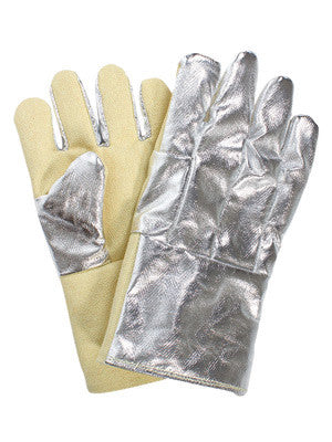 National Safety Apparel Large 14" Yellow 22 Ounce Thermobest Reversed Fonda Wool Lined Heat Resistant Gloves With Wing Thumb, Aluminized Carbon Kevlar Gauntlet Cuff, And Aluminized Carbon Kevlar Back-eSafety Supplies, Inc