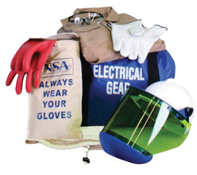 arc flash gear National Safety Apparel 2X Navy Blue Ultra Soft Protera Arc Flash Kit With Size 9 Gloves, Glove Protectors, Hard Hat, Faceshield, Chin Cup, Safety
