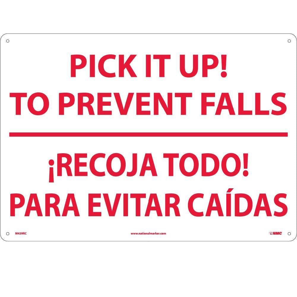 Pick It Up! To Prevent Falls Sign - Bilingual-eSafety Supplies, Inc