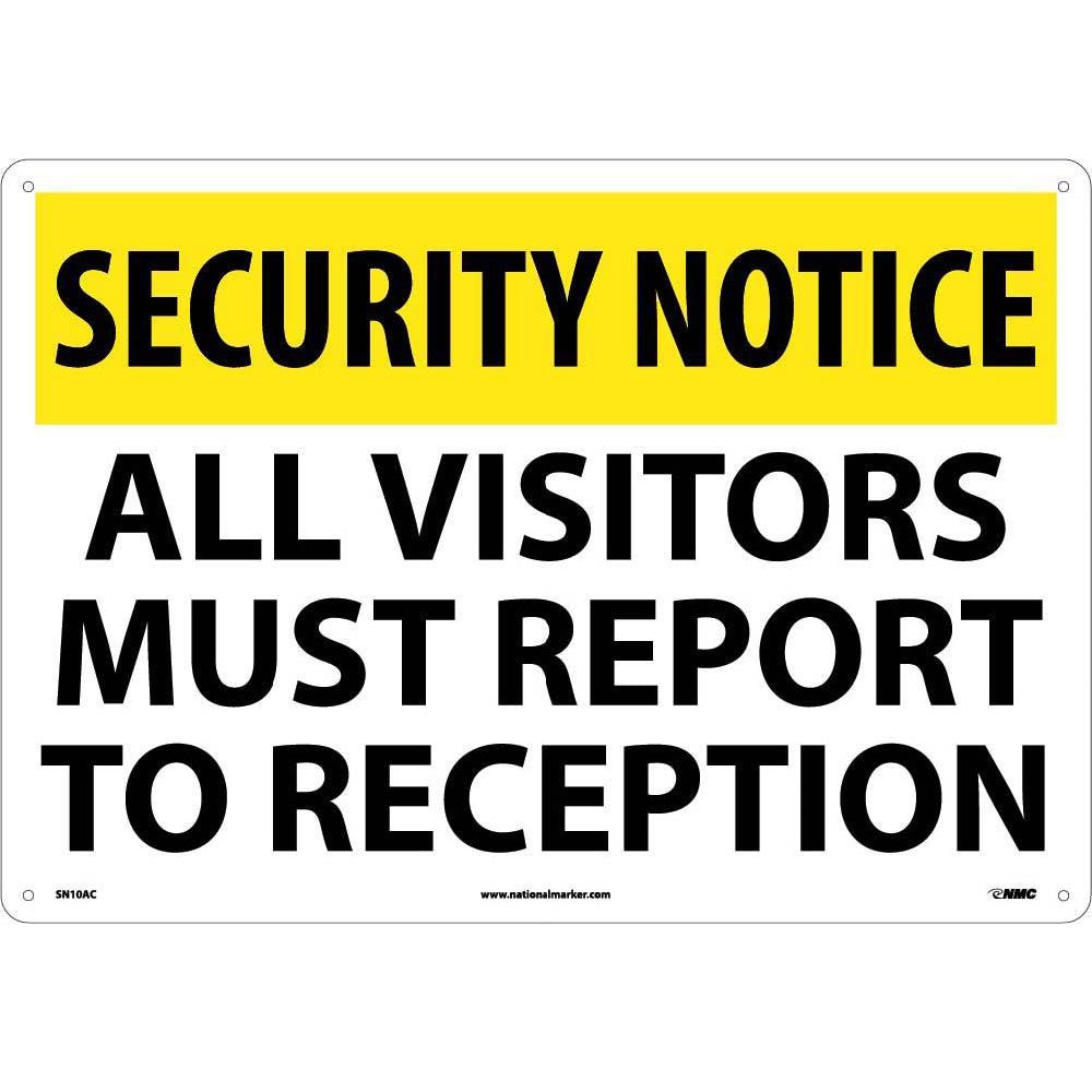 Security Notice All Visitors Must Report To Reception Sign-eSafety Supplies, Inc
