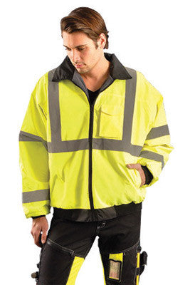 OccuNomix Large Yellow Polyester Economy Bomber Jacket With Fleece Lining, Front Zipper Closure, Lower Pockets, Left Chest Radio Pocket, Inner Left Chest Pocket,-eSafety Supplies, Inc