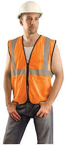 OccuNomix Large - X-Large Hi-Viz Orange Value Polyester Mesh Standard Vest With Zipper Closure And 2" Silver Reflective Tape And 1 Pocket-eSafety Supplies, Inc