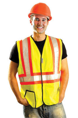 OccuNomix 3X Hi-Viz Yellow OccuLux Premium Economy Light Weight Solid Polyester Tricot Class 2 Two-Tone Traffic Vest With Front Hook And Loop Closure And 3M Scotchlite 2" Reflective Material Backed-eSafety Supplies, Inc