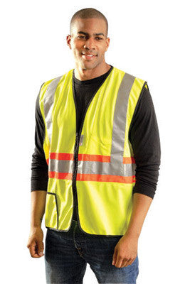 OccuNomix 3X Hi-Viz Yellow OccuLux Premium Light Weight Solid Polyester Tricot Class 2 Two-Tone Expandable Traffic Vest With Front Zipper Closure And 3M Scotchlite 2" Reflective Tape Backed-eSafety Supplies, Inc
