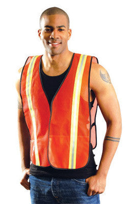 OccuNomix 4X Hi-Viz Orange OccuLux Value Economy Light Weight Polyester Mesh Two-Tone Vest With Front Hook And Loop Closure, 1 3/8" Silver Gloss Tape On Orange Trim, Side Elastic Straps And 1 Pocket-eSafety Supplies, Inc