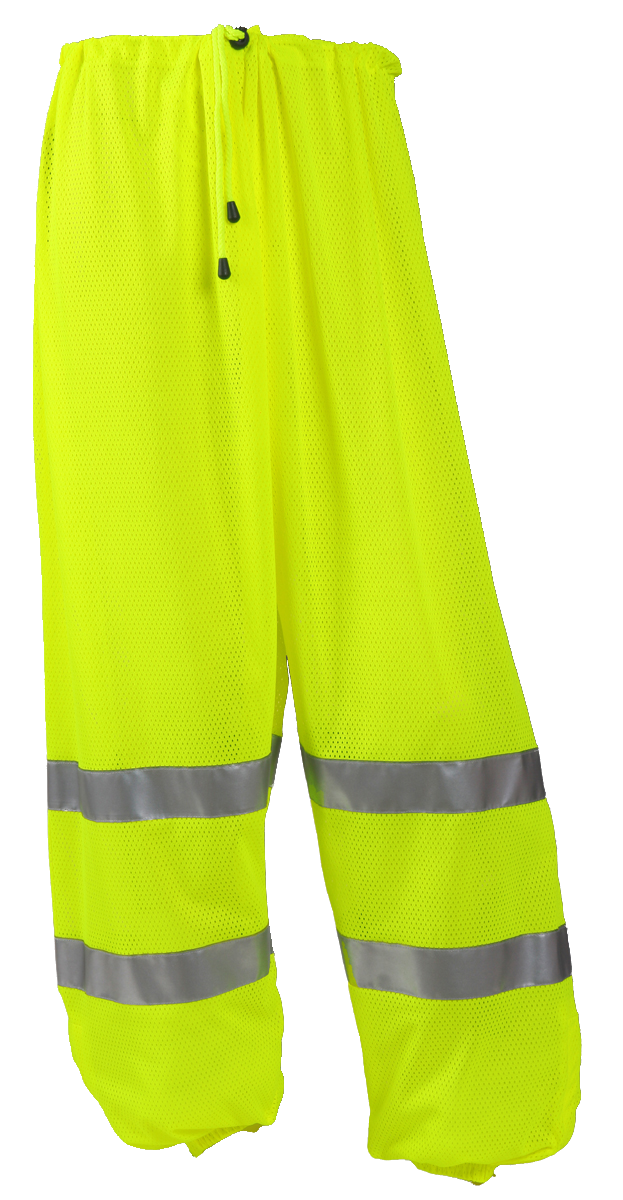 Class E Pants - Fluorescent Yellow-Green - Polyester Mesh - 2 Side Pass Through Openings - 1 Exterior Pocket - Silver Reflective Tape-eSafety Supplies, Inc