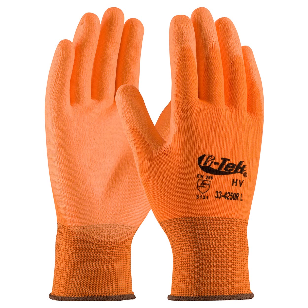 PIP 33-425LY/OR G-Tek GP Hi-Vis Seamless Knit Polyester Gloves - Polyurethane Coated Smooth Grip on Palm & Fingers (DZ)-eSafety Supplies, Inc